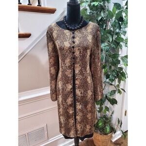Vintage Gemini ii Brown Polyester Round Neck Long Sleeve Knee Length Dress 3X